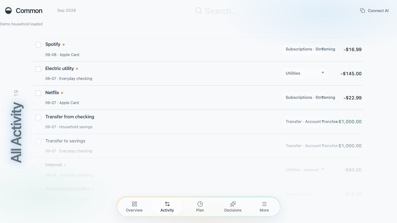 Activity ledger on mobile