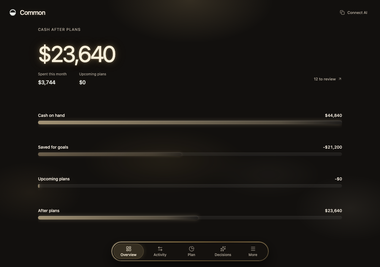 Common overview in dark mode